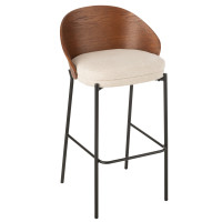 Барный стул J-LINE из дерева коричневого цвета  с мягким сиденьем бежевого цвета