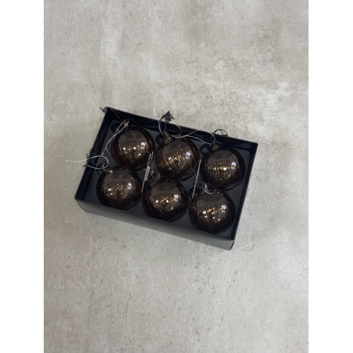 Елочные стеклянные прозрачные шары J-LINE коричневого цвета с рельефной поверхностью диаметр 8 см