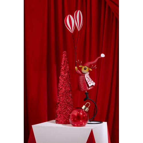 Стеклянный шар новогодний красного цвета с подсветкой  J-LINE диаметр 15 см 